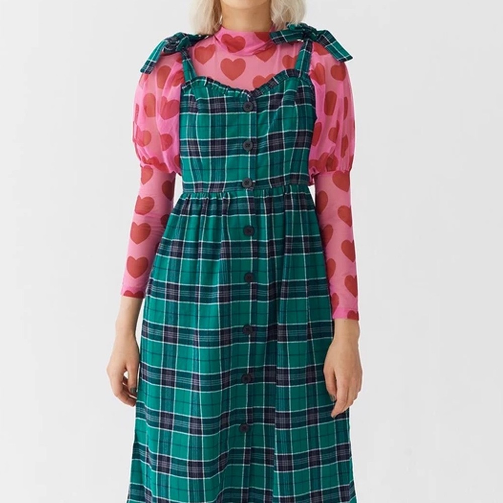 Lazy Oaf Green With Envy Plaid Midi Dress